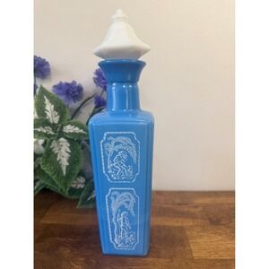 Vintage Jim Beam Blue Milk Glass Whiskey Decanter with Stopper‎